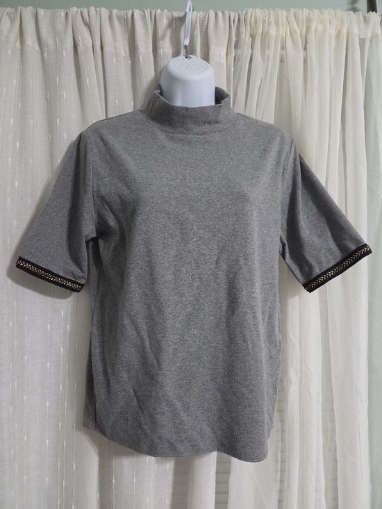 Zara Tops - ZARA Gray Short-Sleeve Mock Neck Top with Trim